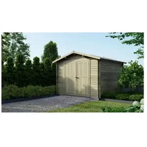 ALTANKA Abri de jardin en bois - 9m2 - 3x3m - Traité - Ep. 28mm - Couleur: vert - DOM458 pas cher