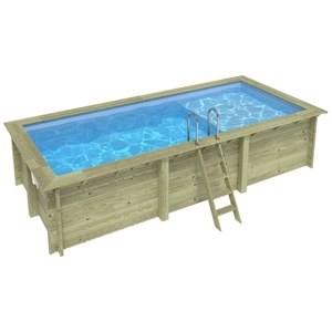 ALTANKA Piscine Aqua 6.1 X 2.85   H.1.31 M Avec Plage, Bleu Pâle, Cadr...
