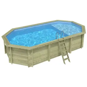 ALTANKA Piscine Nemo 7.3 X 3.97 H.1.45 M Avec Plage, Bleu Pâle, Fixa... pas cher