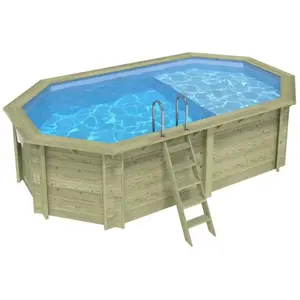 ALTANKA Piscine Nemo 5.79 X 3.49 H.1.45 M Avec Plage, Bleu Pâle, Fix... pas cher