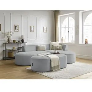 Canapé d'angle fixe ROUSSEAU velours côtelé avec pouf Bobochic pas cher