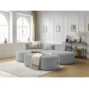 Canapé d'angle fixe ROUSSEAU velours côtelé avec pouf Bobochic pas cher