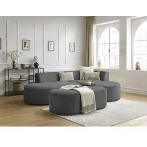 Canapé d'angle fixe ROUSSEAU velours côtelé avec pouf Bobochic pas cher