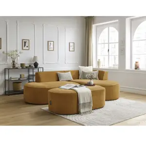 Canapé d'angle fixe ROUSSEAU tissu texturé avec pouf Bobochic