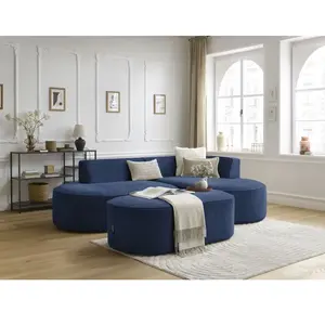 Canapé d'angle fixe ROUSSEAU tissu texturé avec pouf Bobochic