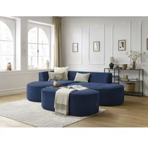 Canapé d'angle fixe ROUSSEAU tissu texturé avec pouf Bobochic pas cher