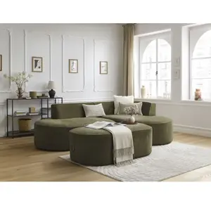 Canapé d'angle fixe ROUSSEAU tissu texturé avec pouf Bobochic pas cher