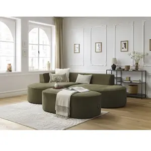 Canapé d'angle fixe ROUSSEAU tissu texturé avec pouf Bobochic pas cher