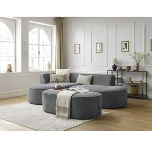 Canapé d'angle fixe ROUSSEAU tissu texturé avec pouf Bobochic