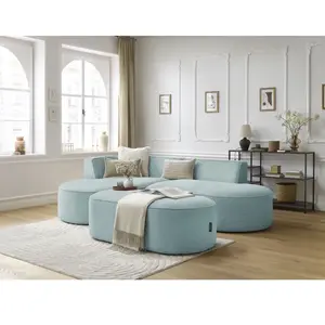 Canapé d'angle fixe ROUSSEAU velours côtelé avec pouf Bobochic pas cher
