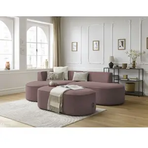 Canapé d'angle fixe ROUSSEAU tissu chiné avec pouf Bobochic pas cher