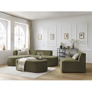 Canapé d'angle fixe modulable ROUSSEAU tissu texturé avec 1 chauffeuse et 1 pouf Bobochic pas cher