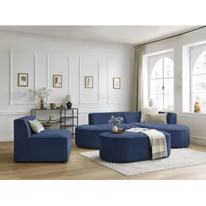 Canapé d'angle fixe modulable ROUSSEAU tissu texturé avec 1 chauffeuse et 1 pouf Bobochic