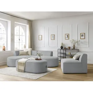 Canapé d'angle fixe modulable ROUSSEAU velours côtelé avec 1 chauffeuse et 1 pouf Bobochic pas cher