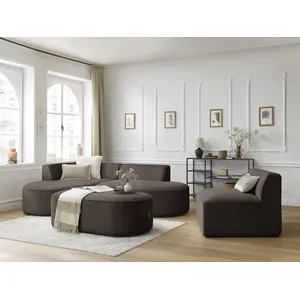 Canapé d'angle fixe modulable ROUSSEAU velours côtelé avec 1 chauffeuse et 1 pouf Bobochic pas cher