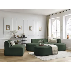 Canapé d'angle fixe modulable ROUSSEAU tissu chiné avec 1 chauffeuse et 1 pouf Bobochic pas cher