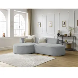 Canapé d'angle fixe ROUSSEAU velours côtelé Gris clair  Angle gauche BOBOCHIC TU pas cher