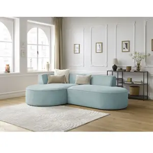 Canapé d'angle fixe ROUSSEAU velours côtelé Bleu clair  Angle gauche BOBOCHIC TU pas cher