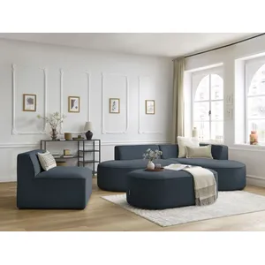 Canapé d'angle fixe modulable ROUSSEAU tissu chiné avec 1 chauffeuse et 1 pouf Bobochic
