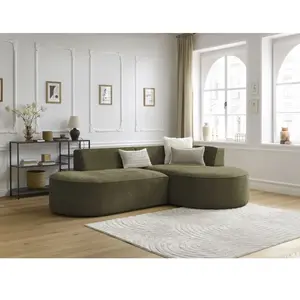 Canapé d'angle fixe ROUSSEAU tissu texturé Vert  Angle droit BOBOCHIC TU pas cher
