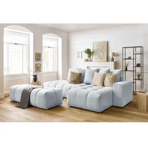 Canapé d'angle fixe MONT-BLANC velours avec pouf Bobochic pas cher
