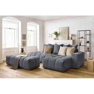 Canapé d'angle fixe MONT-BLANC velours avec pouf Bobochic pas cher