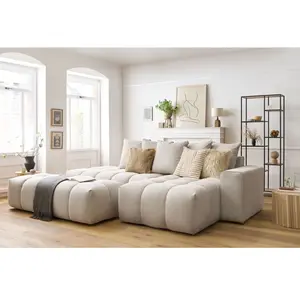Canapé d'angle fixe MONT-BLANC tissu avec pouf Bobochic pas cher
