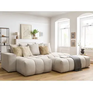 Canapé d'angle fixe MONT-BLANC tissu avec pouf Bobochic pas cher