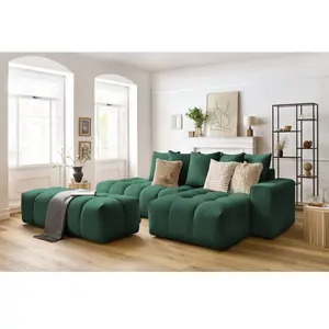 Canapé d'angle fixe MONT-BLANC velours avec pouf Vert  Angle droit BOBOCHIC TU