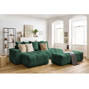 Canapé d'angle fixe MONT-BLANC velours avec pouf Vert  Angle gauche BOBOCHIC TU