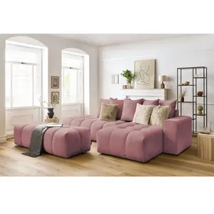 Canapé d'angle fixe MONT-BLANC velours avec pouf Bobochic