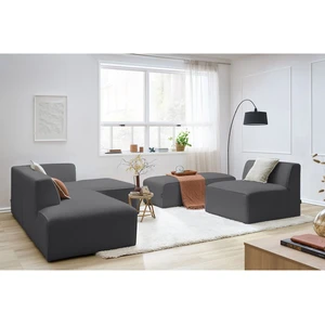 Canapé d'angle fixe modulable MEGEVE tissu bouclette avec 1 chauffeuse et 1 pouf Bobochic pas cher