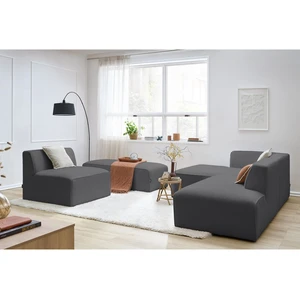 Canapé d'angle fixe modulable MEGEVE tissu bouclette avec 1 chauffeuse et 1 pouf Bobochic pas cher