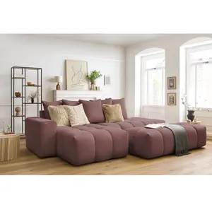 Canapé d'angle fixe MONT-BLANC tissu avec pouf Bobochic