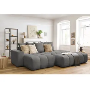 Canapé d'angle fixe MONT-BLANC tissu avec pouf Gris foncé Angle gauche BOBOCHIC TU pas cher
