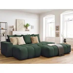 Canapé d'angle fixe MONT-BLANC tissu avec pouf Bobochic