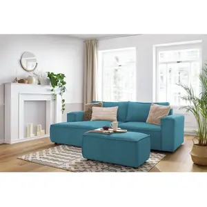 BOBOCHIC Canapé d'angle fixe compact NIHAD velours côtelé avec pouf bl... pas cher