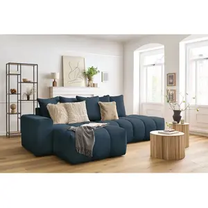 Canapé d'angle fixe MONT-BLANC tissu Bleu foncé Angle gauche BOBOCHIC TU pas cher