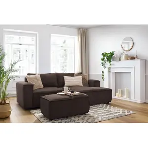 BOBOCHIC Canapé d'angle fixe compact NIHAD velours côtelé avec pouf marron ang... pas cher
