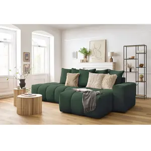 Canapé d'angle fixe MONT-BLANC tissu vert  angle droit BOBOCHIC 3 places