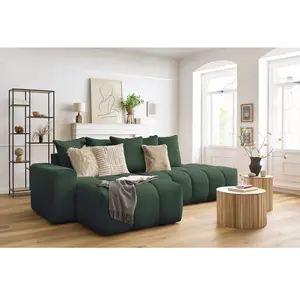 Canapé d'angle fixe MONT-BLANC tissu vert  angle gauche BOBOCHIC 3 places
