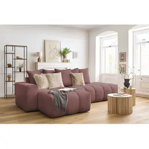 Canapé d'angle fixe MONT-BLANC tissu rose  angle gauche BOBOCHIC 3 places