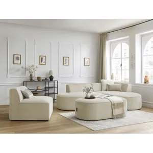 Canapé d'angle fixe modulable ROUSSEAU velours côtelé avec 1 chauffeuse et 1 pouf Bobochic pas cher