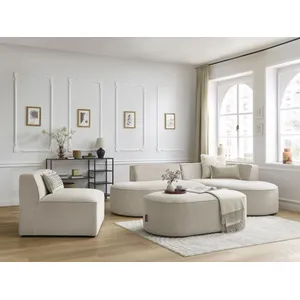 Canapé d'angle fixe modulable ROUSSEAU tissu chiné avec 1 chauffeuse et 1 pouf Bobochic