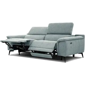 COURTOIS LAVILLE Canapé droit fiero 3 places avec 2 relax électriques tissu bleu clair pas cher