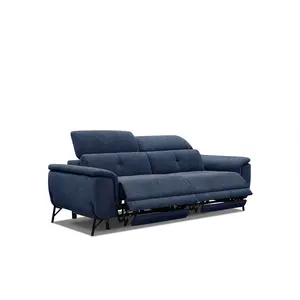 COURTOIS LAVILLE Canapé droit 3 places avec 2 relax électriques tissu bleu foncé pas cher