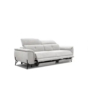 COURTOIS LAVILLE Canapé droit 3 places avec 2 relax électriques tissu beige clair pas cher