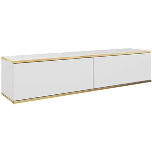 SELSEY Meuble TV - MUCALMA - 135 cm - blanc avec inserts dorés pas cher
