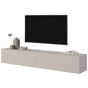 SELSEY Meuble TV - VELDIO -175 cm - couleur gris-beige avec façade fraisée pas cher