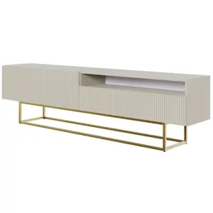 Selsey VELDIO - Meuble TV avec niche - 175 cm - gris-beige sur pieds d... pas cher